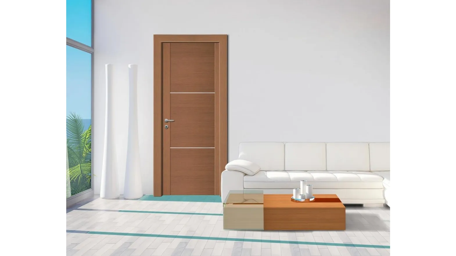 Porta per interni Ideal 11 in legno con inserti in alluminio di Nusco