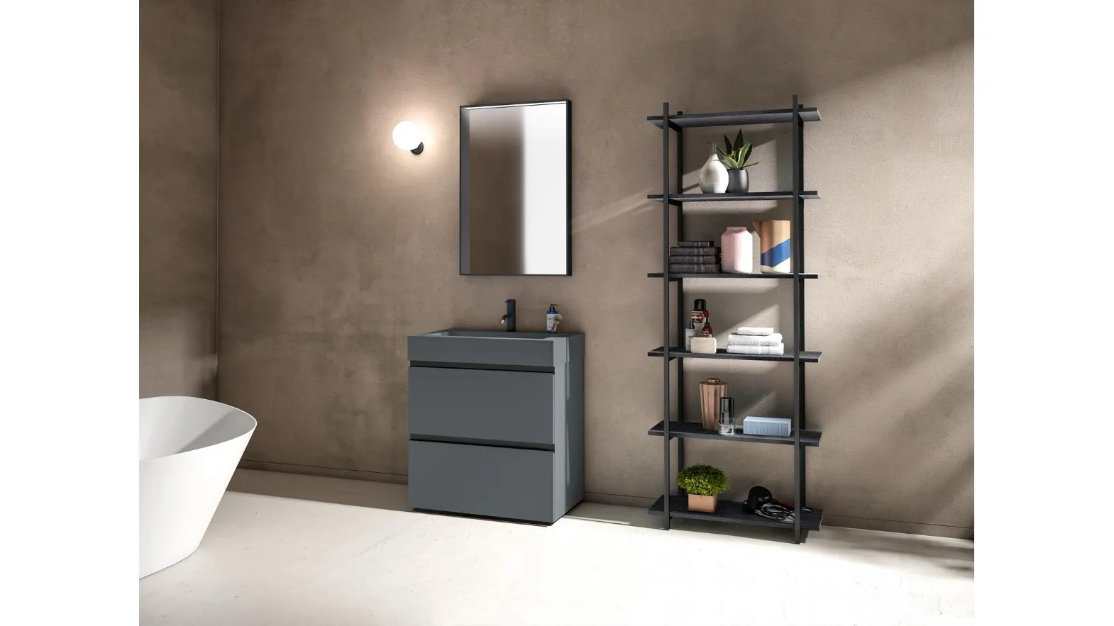 Mobile da Bagno a terra Gola Up 08 in Fenix NTM grigio bromo di Birex