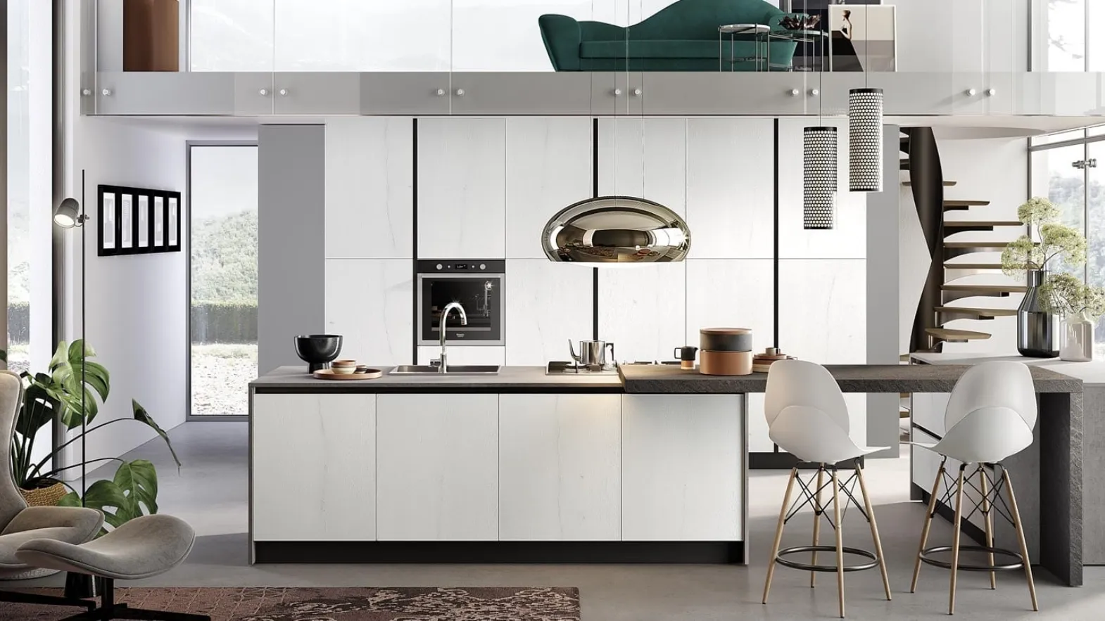 Cucina Moderna con isola Nala in rovere pietra di Mobilturi