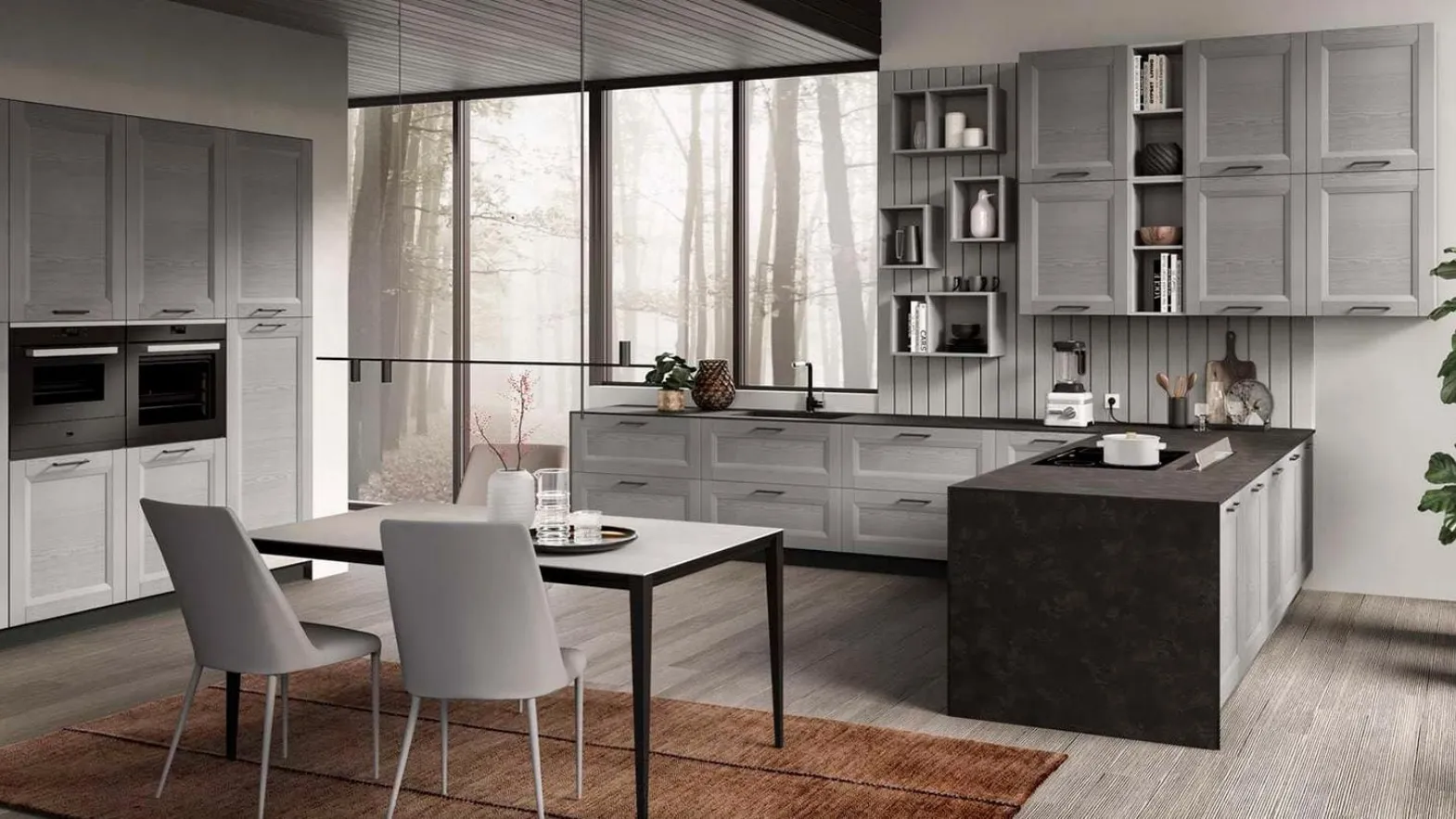 Cucina Moderna con penisola Nina in legno massello laccato grigio di Mobilturi