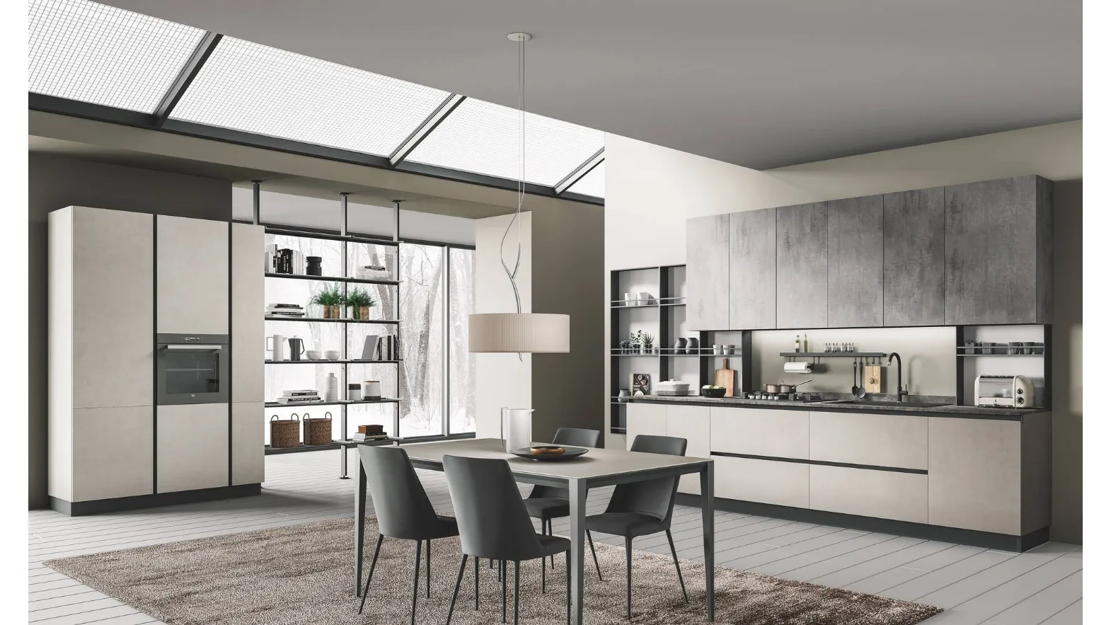 Cucina Moderna ad angolo Pop finitura urban avorio e urban grigio di Mobilturi