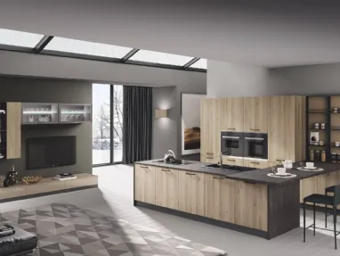 Cucina Moderna con penisola Pop rovere corteccia e tortora lucido di Mobilturi