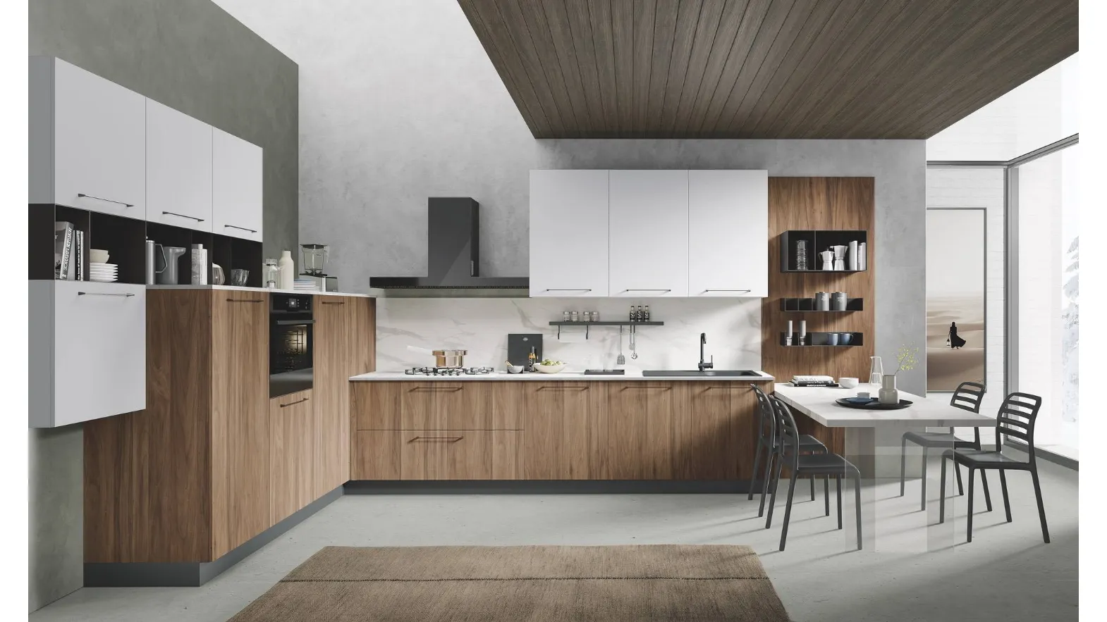 Cucina Moderna con penisola Pop noce e bianco di Mobilturi