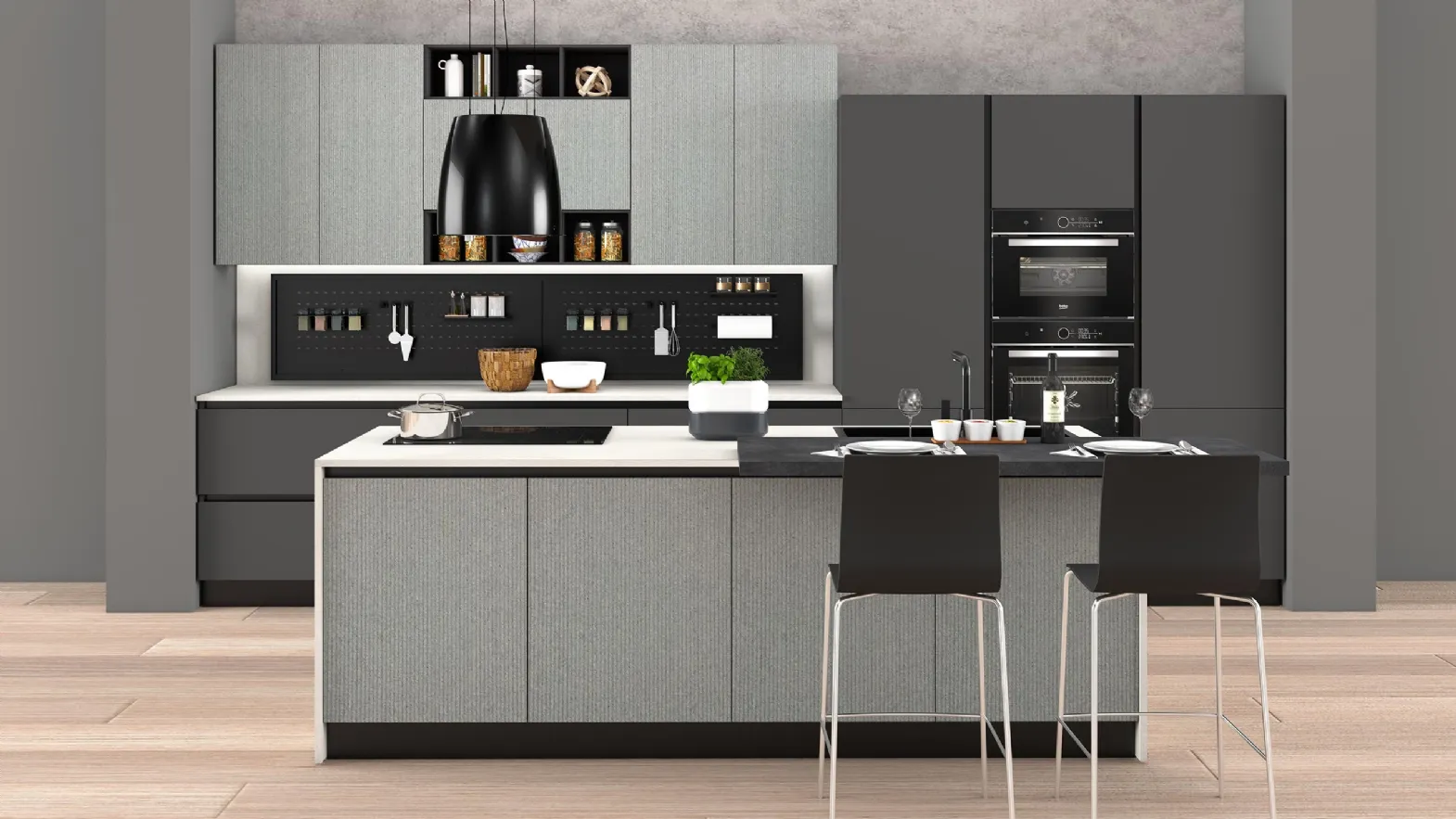 Cucina Moderna Sandy 01 Grigio Dune e Antracite Polvere di Net Cucine