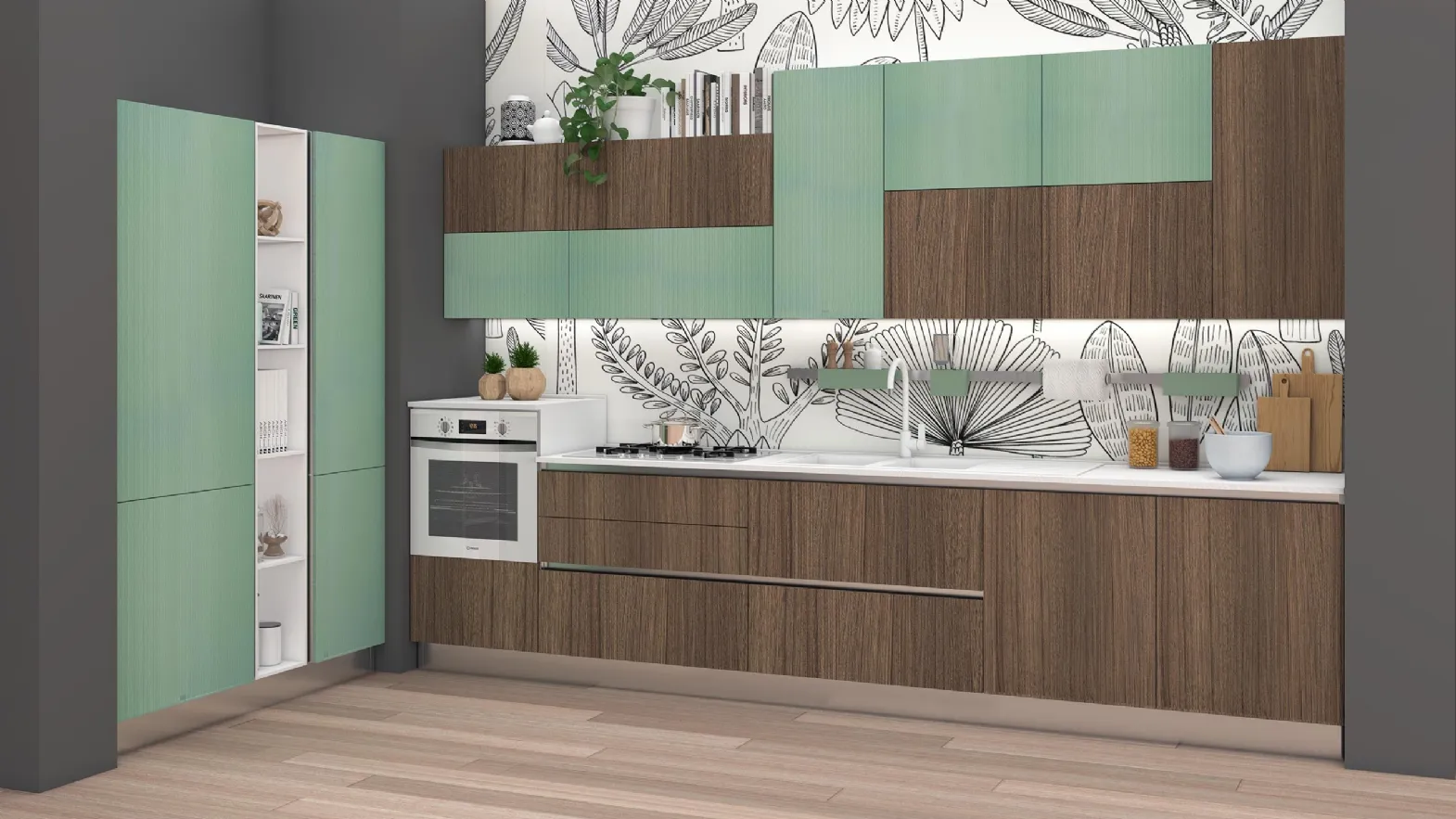 Cucina Moderna Sandy 02 Verde Salvia Dune e Rovere Foresta di Net Cucine