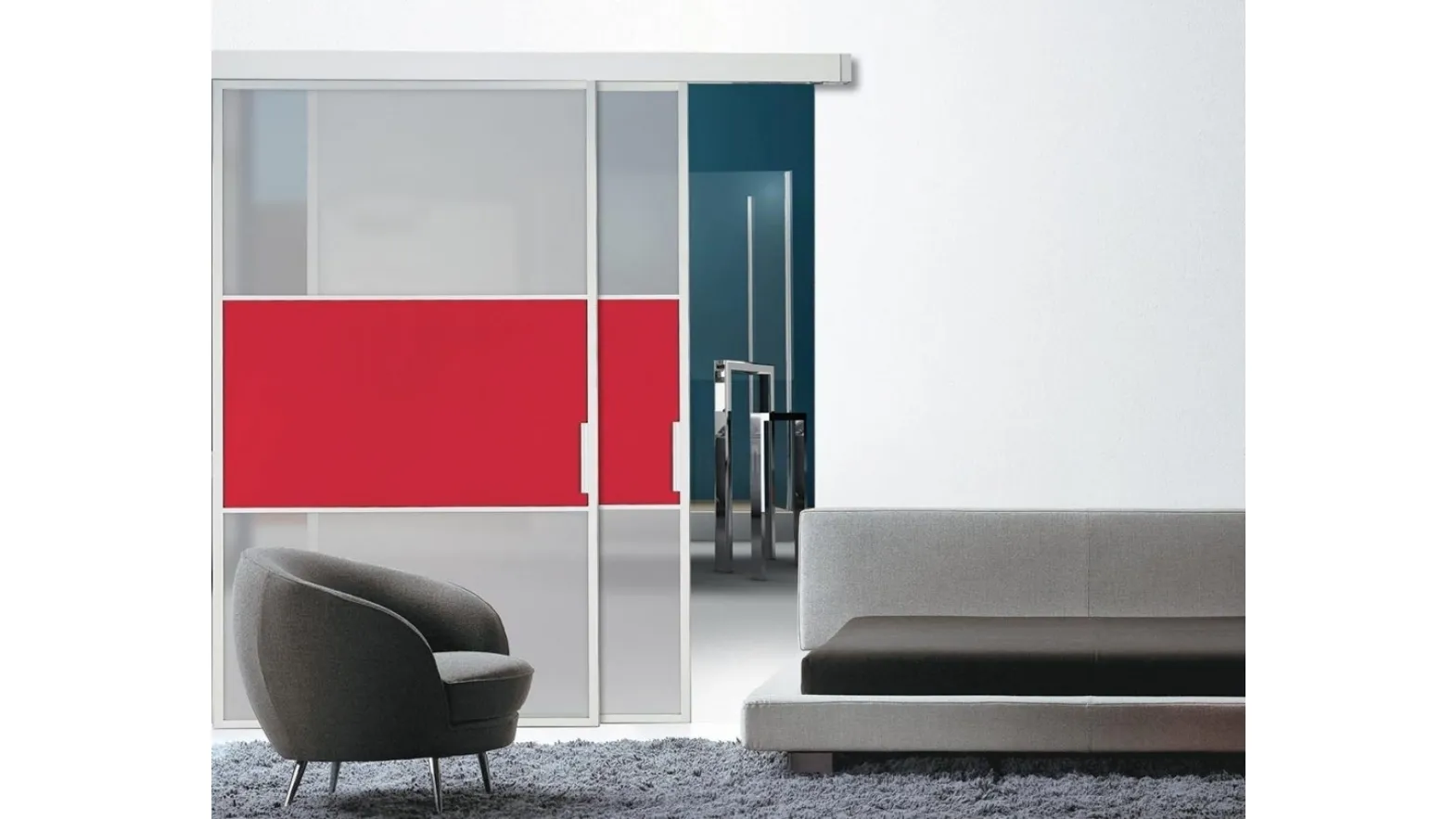 Porta per interni Luxdoor Slidy in vetro e laccato con telaio in alluminio di Nusco