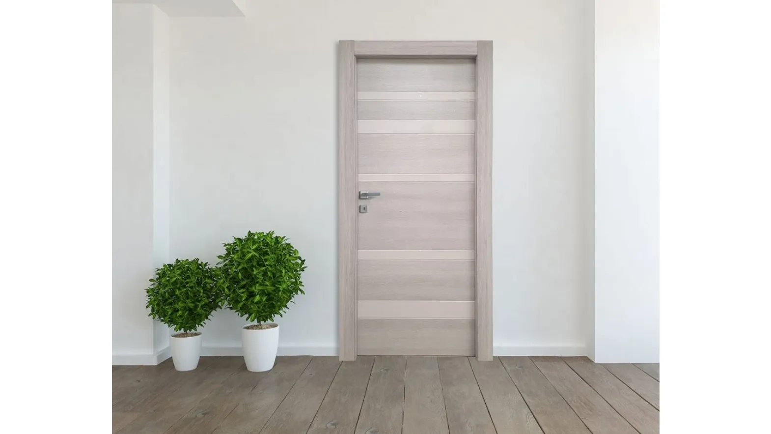 Porta per interni Magnifica Grey in laminato effetto legno e inserti in laccato opaco di Nusco